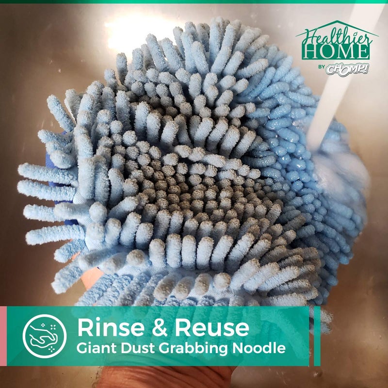 Chomp! Microfiber Mop Refill Pack: 5 Minute CleanWalls 2-pak Giant Noodle Blue Duster Reusable Washable, Window/Door Frame Cleaner and Baseboard Dusts - Dry Dusting Pads - Image 5